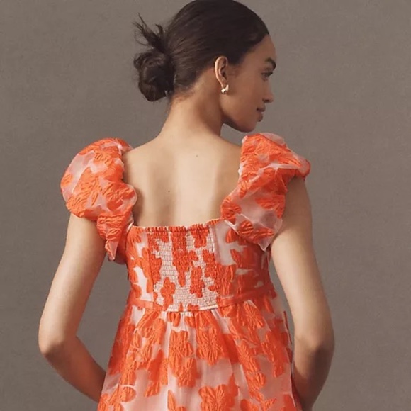 NWT By Anthropologie Puff-Sleeve Scoop-Neck Babydoll Mini Dress Sz L - Picture 9 of 14